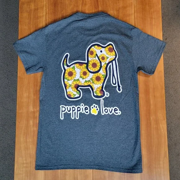 Puppie Love Heather Grey Short Sleeve Sunflower Dog Tee - S - Picture 8 of 9